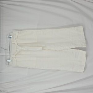 Lands' End White Linen Wide-leg Cropped High-Waisted Pants With Belt Size 8